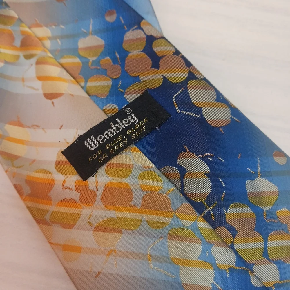 Vintage Wembley Necktie 70s Mod Retro Blue Orange Wide Tie